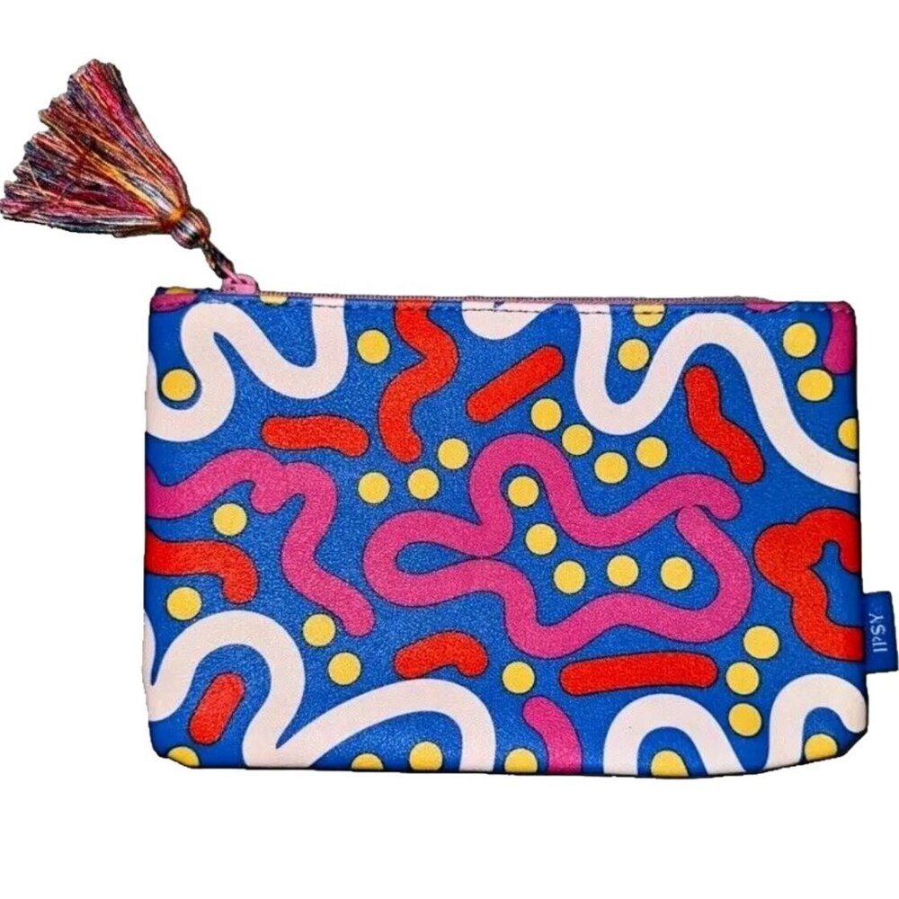 Ipsy Glam Bag September 2023 Pink Blue Yellow Tassel Zipper Empty Glambag